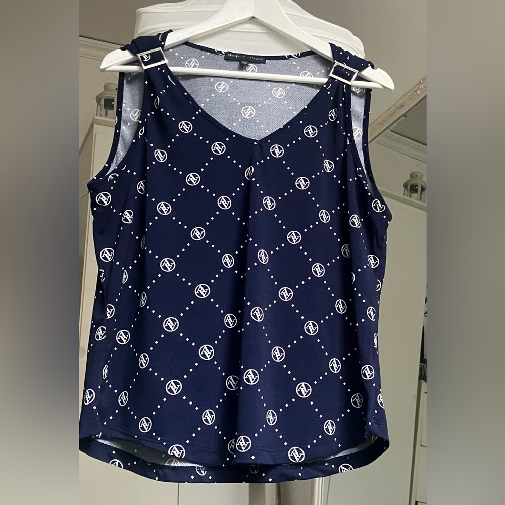 Adrienne Vittadini Navy Patterned Tank Top